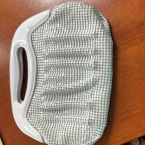 White beaded La Regale evening bag, NWOT, patent handles